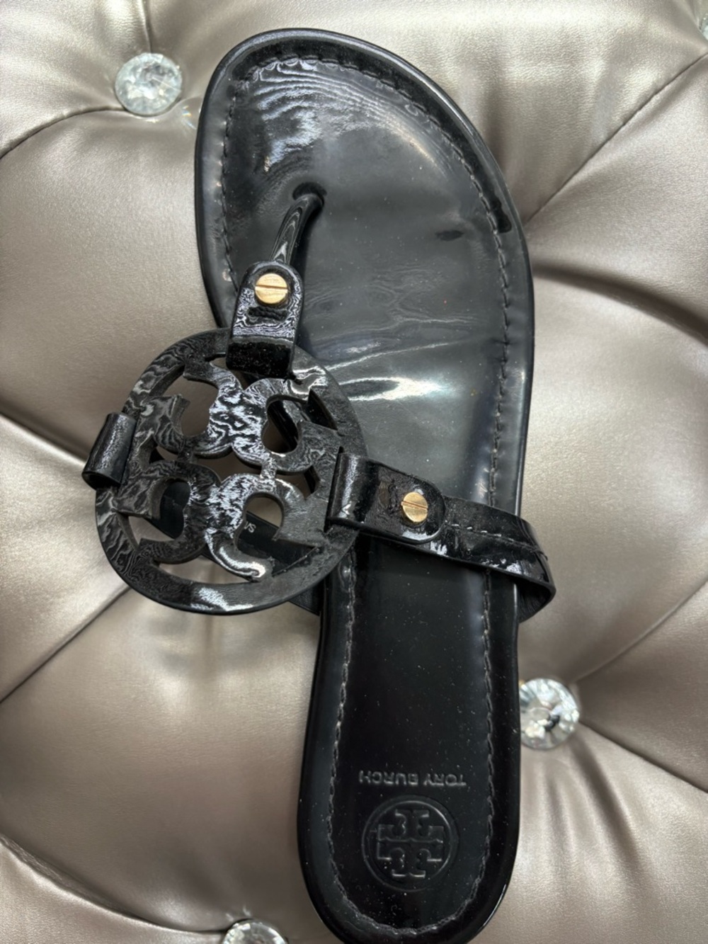 Tory Burch Miller sandals black patent leather size 8 - Picture 6 of 9